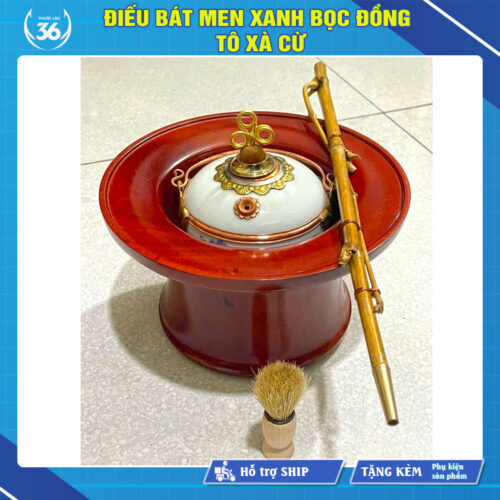 Điếu Bát Men Xanh Bọc Đồng Tô Xà Cừ